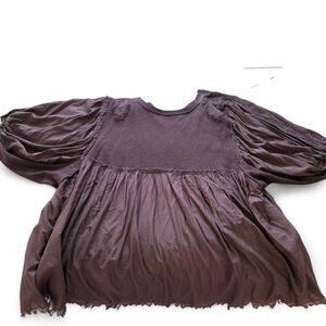 Free People Women's Oversized Embroidered Balloon Sleeve Baby Doll Tunic Size XS